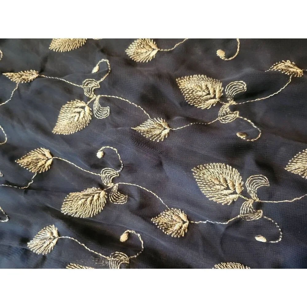 Vintage Express Skirt Women's Large Navy Blue Embroidered Leaves Fairy Witchy